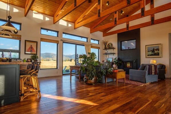 スマートテレビ、暖炉、書庫、ステレオ