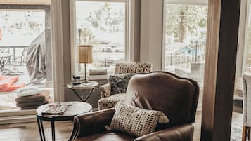 TV connectée, cheminée, livres