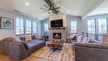 Smart TV, fireplace, foosball, table tennis