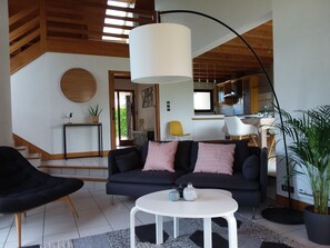 Televisie, een open haard en boeken