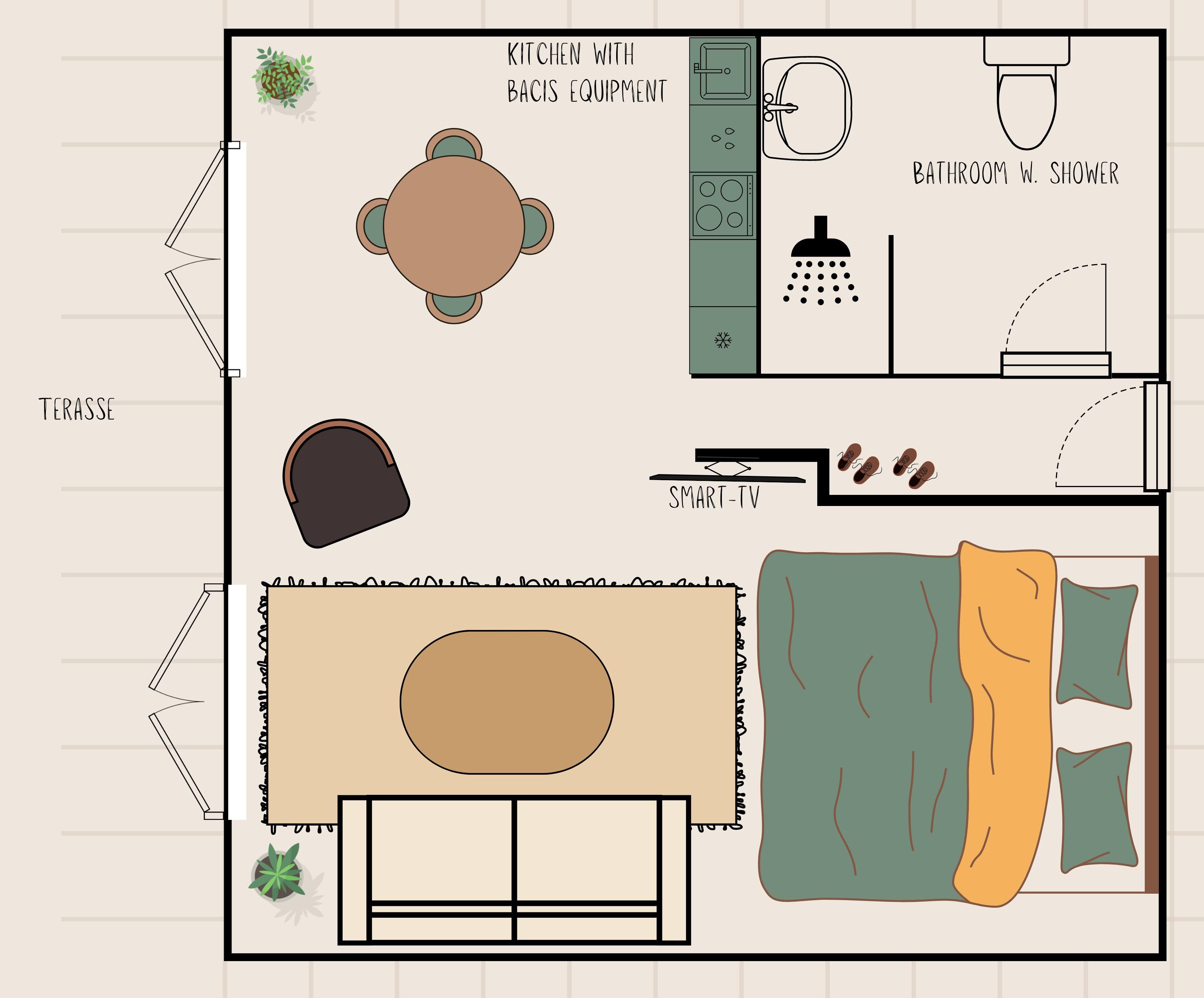 A bedroom with a bed, a nightstand, a dresser, and a window.