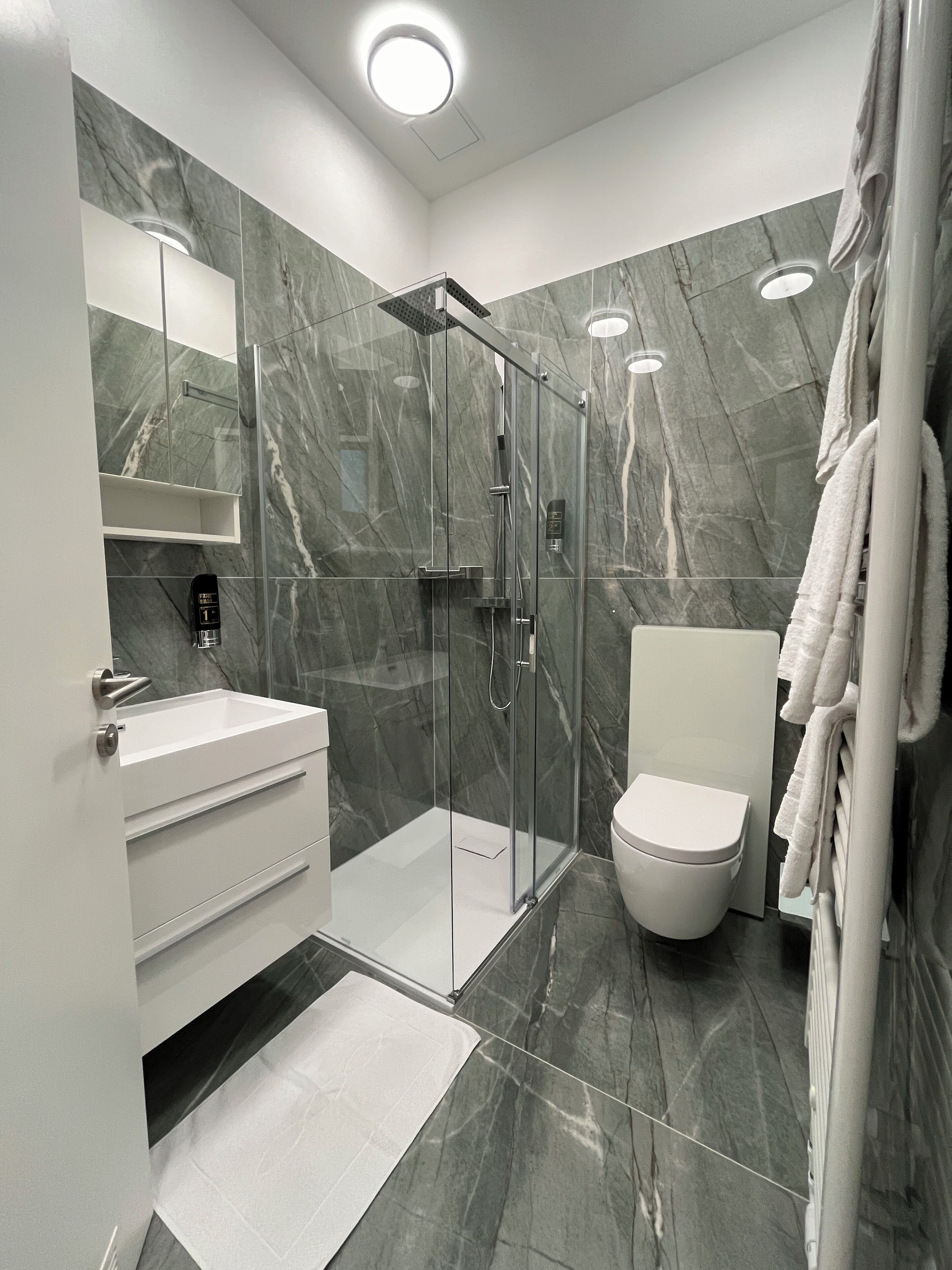 Standard-Apartment, Terrasse | Badezimmer | Dusche, Haartrockner, Handtücher, Seife