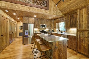 Fridge, microwave, oven, stovetop - 4BR Luxe Woodland Retreat w/ Hot Tub & Fire Pit (Blue Ridge)