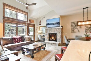 TV, fireplace, printers