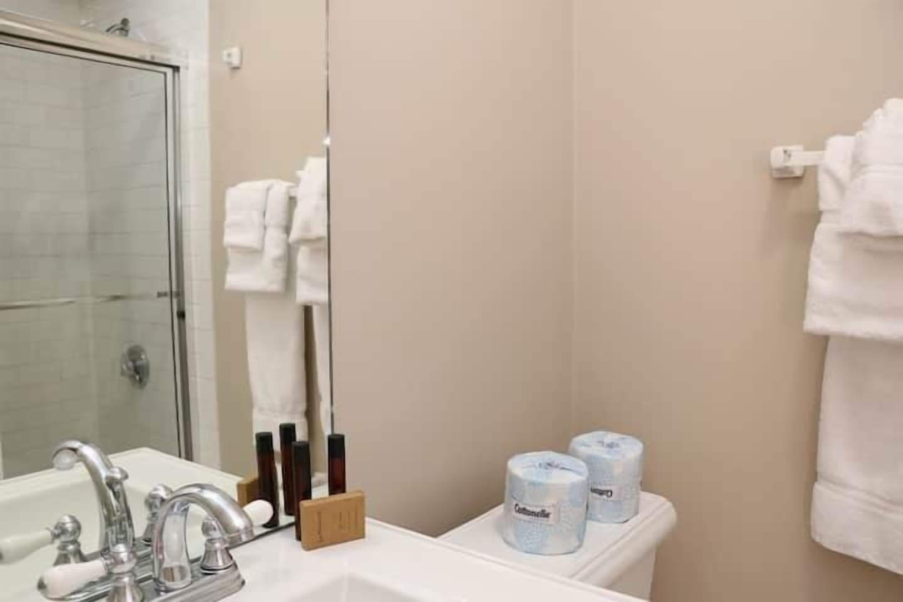 A bathroom with a sink, mirror, and toilet.
