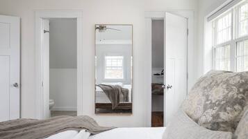 4 bedrooms, memory foam beds, desk, iron/ironing board