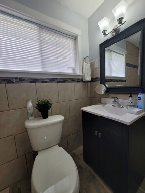 Ensemble douche/baignoire, sèche-cheveux, serviettes fournies, savon