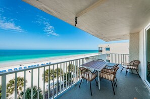 Outdoor dining - Million Dollar Gulf Front Views! Fully updated corner unit with wrap around balcony & Dog Friendly SC2606~ (Indian Shores)