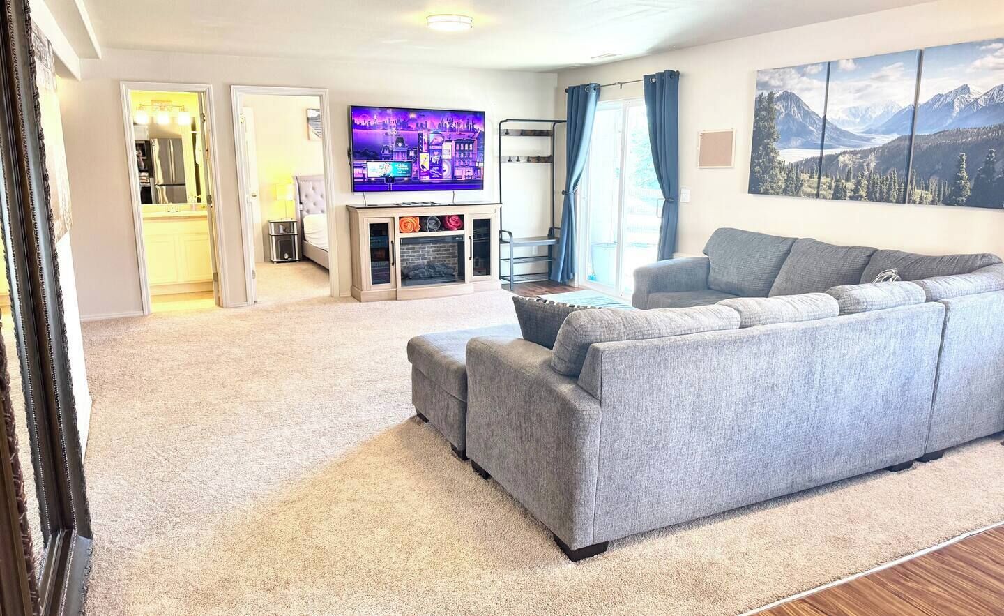 Smart TV, fireplace, video games