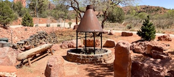 Custom luxury home with Cathedral Rock views, outdoor living, hot tub, & firepit