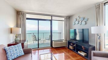 TV, DVD player, video library