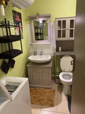Ensemble douche/baignoire, sèche-cheveux, serviettes fournies