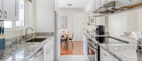 Fridge, microwave, oven, dishwasher