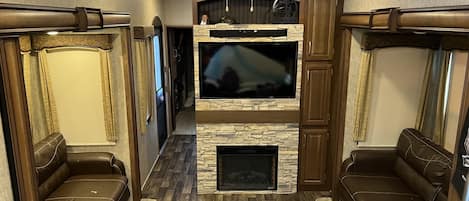 TV, fireplace, video games, stereo