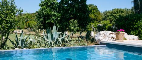 Seasonal outdoor pool, open 9:00 AM to 7:00 PM, sun loungers