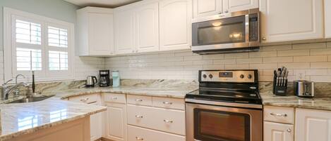 Fridge, microwave, oven, dishwasher