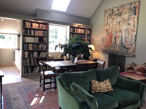 TV, fireplace, DVD player, books