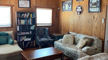 Smart TV, DVD player, books, video library