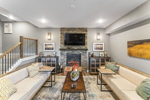 Smart TV, fireplace, video games, ping pong