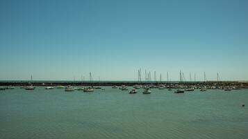Un port de plaisance où de nombreux bateaux sont amarrés.