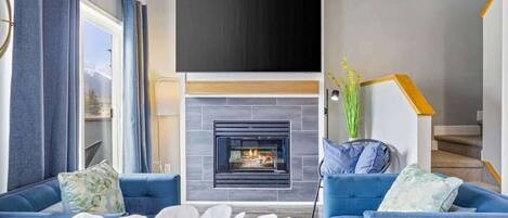 TV, fireplace, Netflix, smart speakers