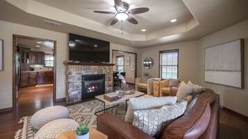 Smart TV, fireplace, video games