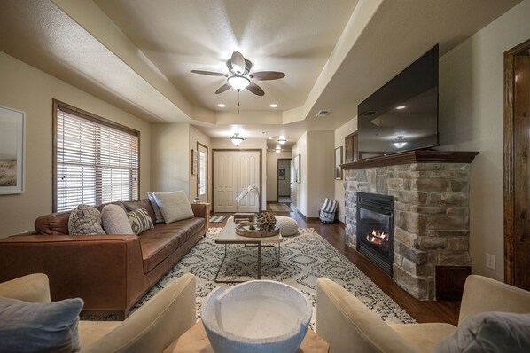 Smart TV, fireplace, video games