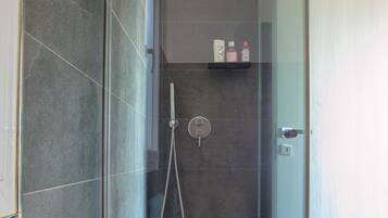 Shower, hair dryer, bidet, towels