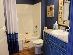 Combined shower/bathtub, jetted bath