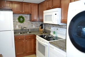Fridge, microwave, dishwasher, coffee/tea maker