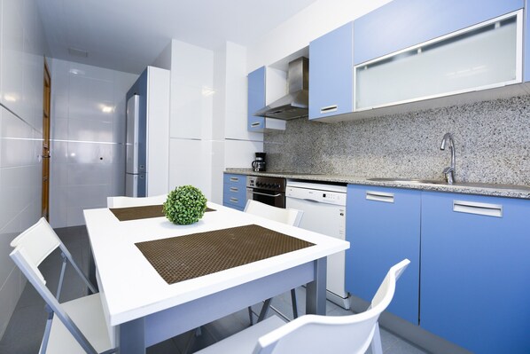 Fridge, microwave, oven, dishwasher