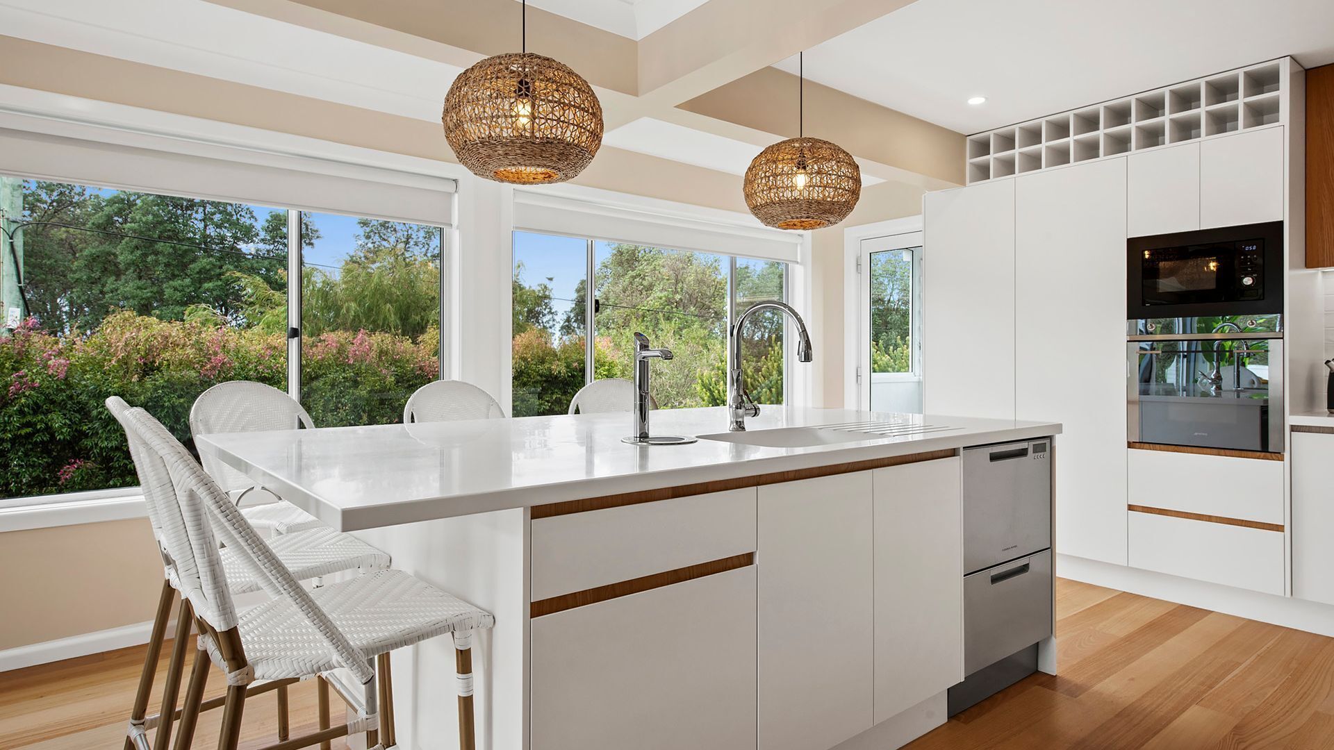 Dishwasher, coffee/tea maker, dining tables