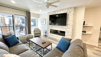 Smart TV, fireplace, video games, books