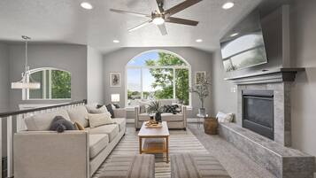 Smart TV, fireplace, video games