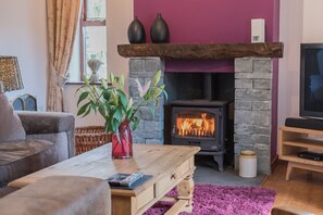 Fireplace - Millers Cottage - converted barn on working Lake District farm (Woodland)