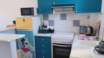Fridge, microwave, oven, coffee/tea maker
