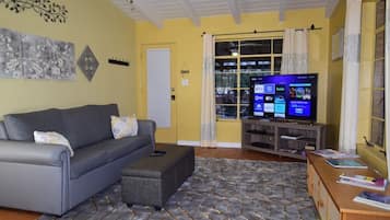 Smart TV, DVD player, books, music library