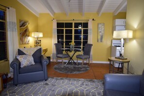 Smart TV, DVD player, books, music library