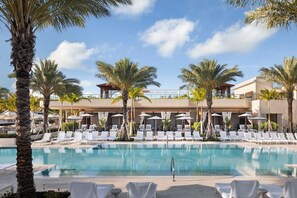 3 outdoor pools, open 9:00 AM to 6:00 PM, cabanas (surcharge)