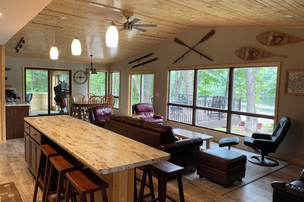 Kitchen, living room and dinning room over look the waterfront