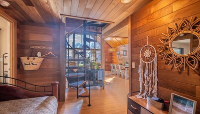 Hood canal view dog friendly A frame cabin with beach, fire pit, fast internet