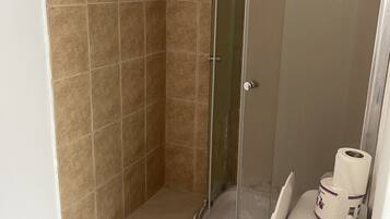 Shower, towels, toilet paper