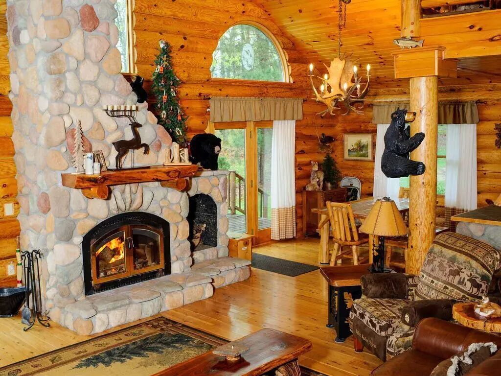 Smart TV, chimenea, reproductor de DVD, libros