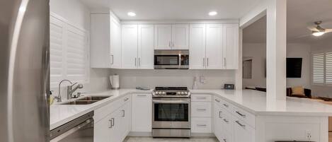 Fridge, microwave, oven, dishwasher