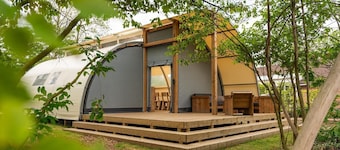 Spezialzelt, Festivalatmosphäre, Platz für ein Kinderbett