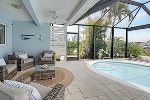 Pool - CAPRI PARADISE!  Beautiful waterfront home.  Solar heated pool, 130ft dock. (Naples)