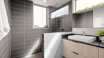 Bathtub, hair dryer, towels