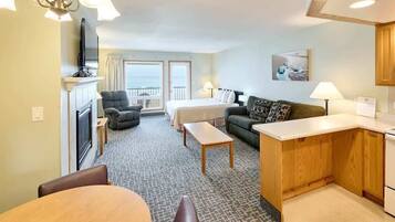 TV, fireplace, offices