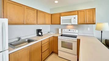 Großer Kühlschrank, Mikrowelle, Ofen, Herdplatte