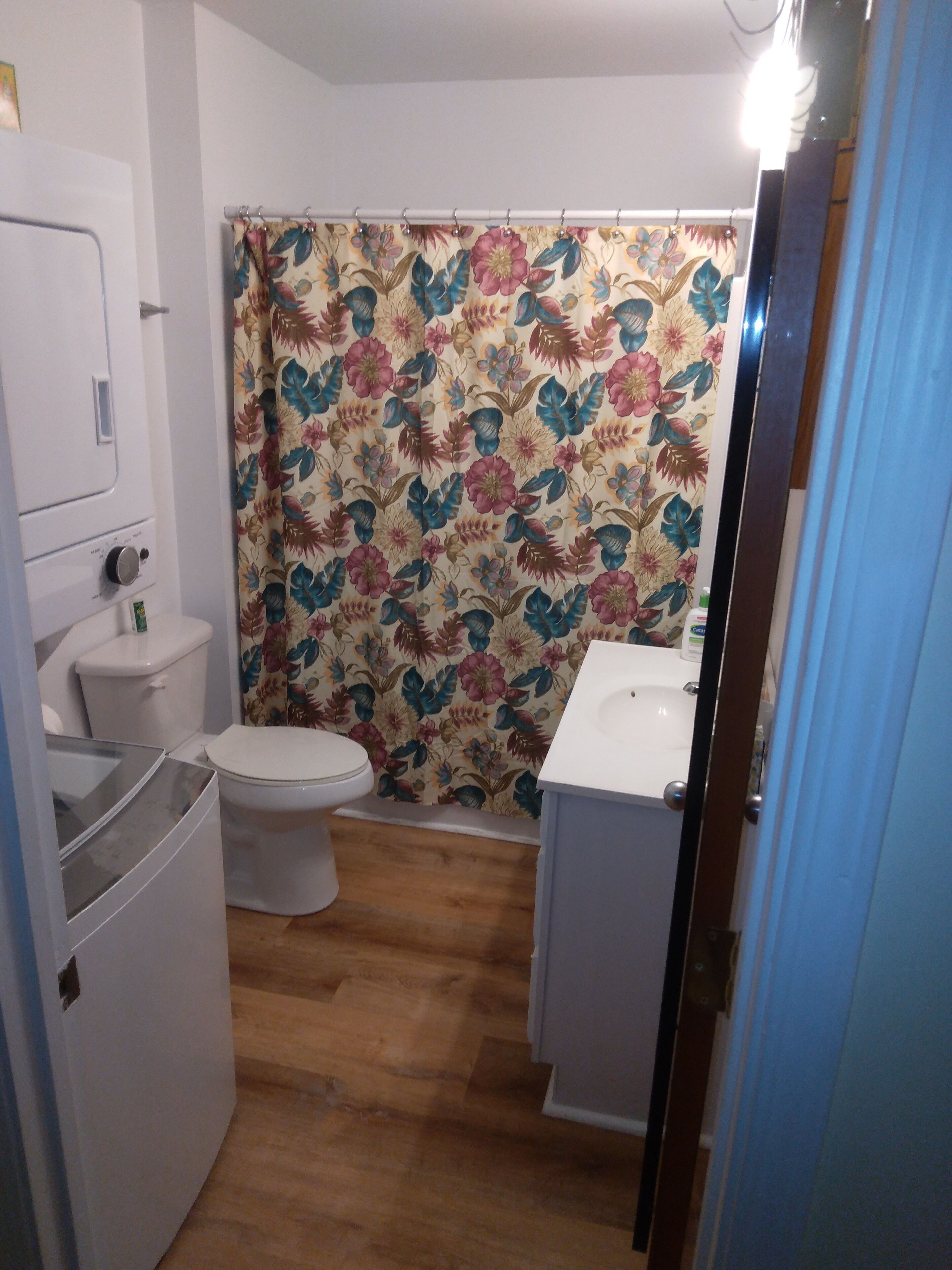 Bathtub, hair dryer, towels, soap